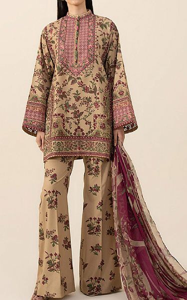 Sapphire Tan Silk Suit | Pakistani Embroidered Chiffon Dresses- Image 1