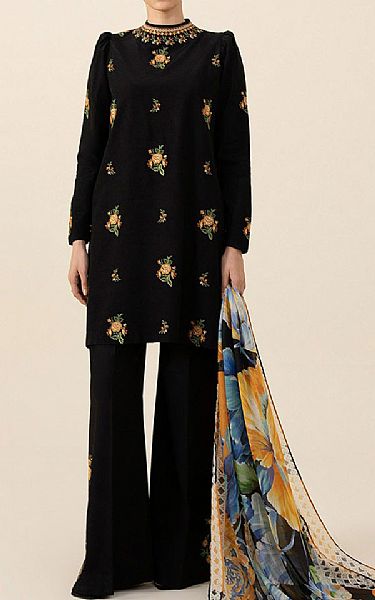 Sapphire Black Silk Suit | Pakistani Embroidered Chiffon Dresses- Image 1