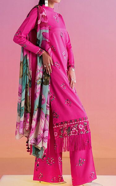 Sapphire Magenta Silk Suit | Pakistani Embroidered Chiffon Dresses- Image 1