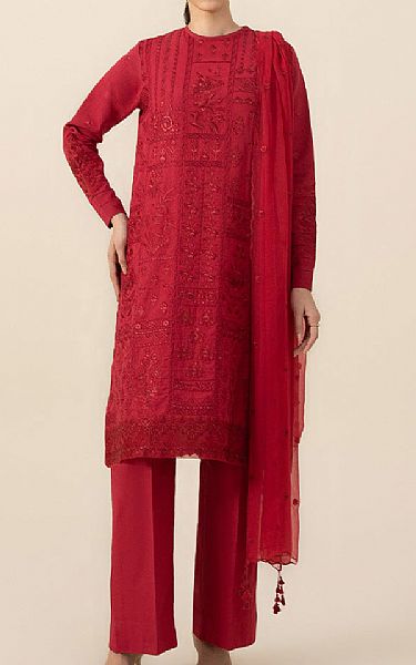 Sapphire Red Dobby Suit | Pakistani Winter Dresses- Image 1