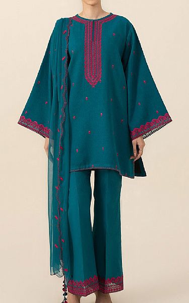 Sapphire Teal Dobby Suit | Pakistani Winter Dresses- Image 1