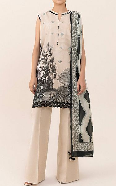 Sapphire Black/Off White Cambric Suit (2 pcs) | Pakistani Winter Dresses- Image 1