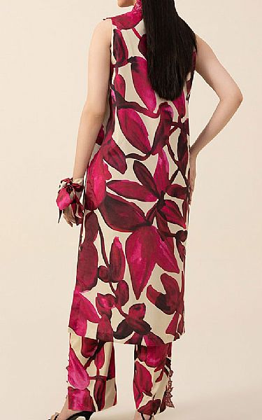 Sapphire Ivory/Hot Pink Silk Suit (2 pcs) | Pakistani Embroidered Chiffon Dresses- Image 2