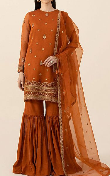 Sapphire Rust Net Suit | Pakistani Embroidered Chiffon Dresses- Image 1