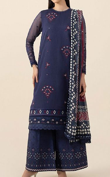 Sapphire Navy Blue Silk Suit | Pakistani Embroidered Chiffon Dresses- Image 1
