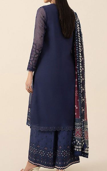 Sapphire Navy Blue Silk Suit | Pakistani Embroidered Chiffon Dresses- Image 2