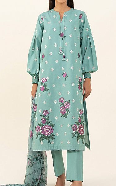 Sapphire Cyan Opaque Cambric Suit | Pakistani Winter Dresses- Image 1
