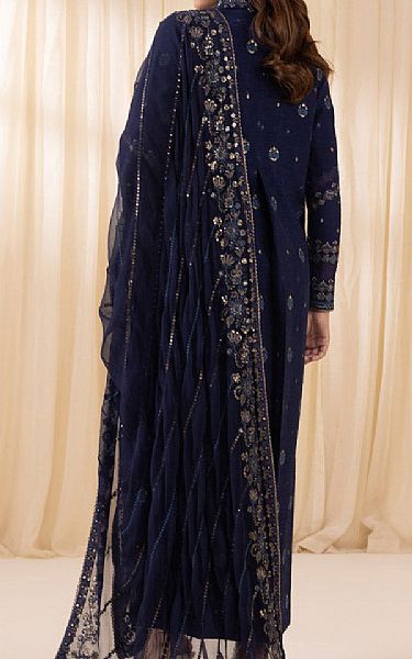 Sapphire Navy Blue Raw Silk Suit | Pakistani Embroidered Chiffon Dresses USA- Image 2