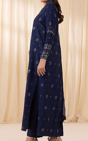 Sapphire Navy Blue Raw Silk Suit | Pakistani Embroidered Chiffon Dresses USA- Image 3