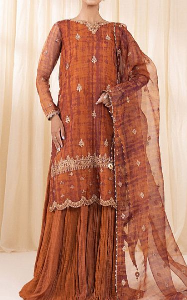 Sapphire Halloween Orange Organza Suit | Pakistani Embroidered Chiffon Dresses USA- Image 1