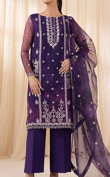 Sapphire Purple Organza Suit | Pakistani Embroidered Chiffon Dresses USA- Image 1
