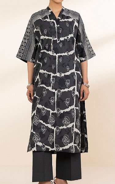 Sapphire Black/Off White Lawn Kurti | Pakistani Lawn Dress in USA- Image 1
