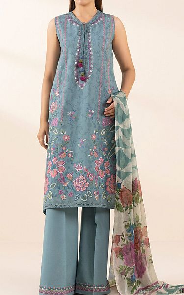 Sapphire Greyish Teal Cotton Suit | Pakistani Lawn Dress in USA- Image 1