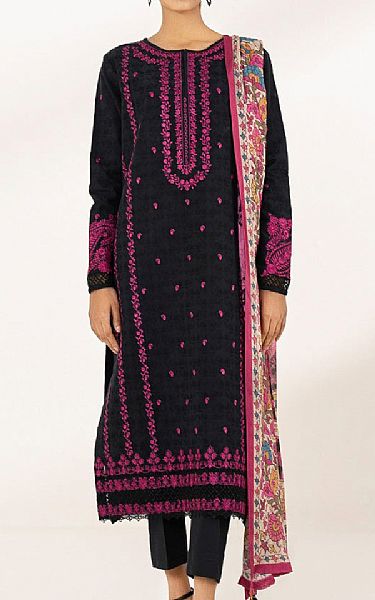 Sapphire Black/Fuchsia Pink Jacquard Suit | Pakistani Lawn Suits- Image 1