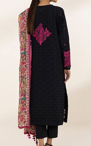 Sapphire Black/Fuchsia Pink Jacquard Suit | Pakistani Lawn Suits- Image 2