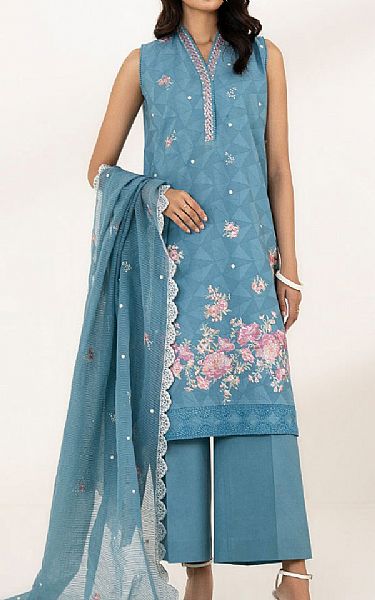 Sapphire Sky Blue Jacquard Suit | Pakistani Lawn Suits- Image 1