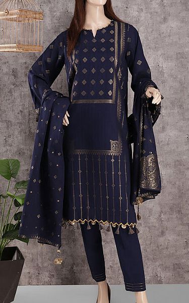 Saya Navy Blue Jacquard Suit | Pakistani Dresses in USA- Image 1