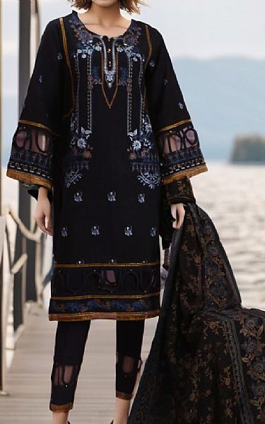 Saya Black Khaddar Suit | Pakistani Winter Dresses- Image 1