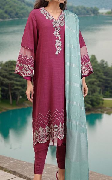 Saya Magenta Khaddar Suit | Pakistani Winter Dresses- Image 1