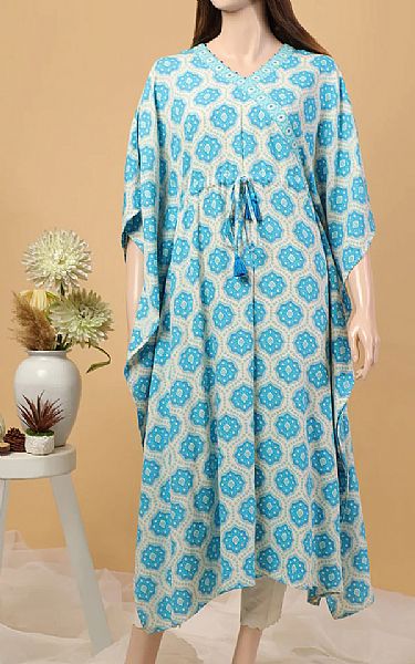 Saya Turquoise/Off-white Khaddar Kurti | Pakistani Winter Dresses- Image 1