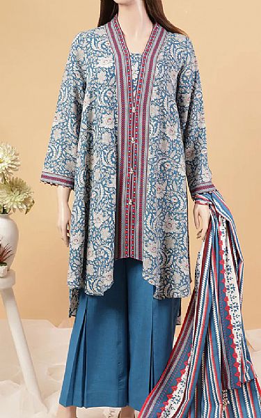 Saya Denim Blue/Light Grey Khaddar Suit | Pakistani Winter Dresses- Image 1