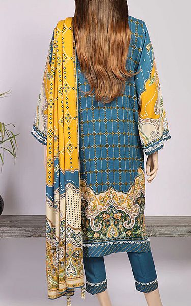 Saya Denim Blue Dobby Suit | Pakistani Winter Dresses- Image 2