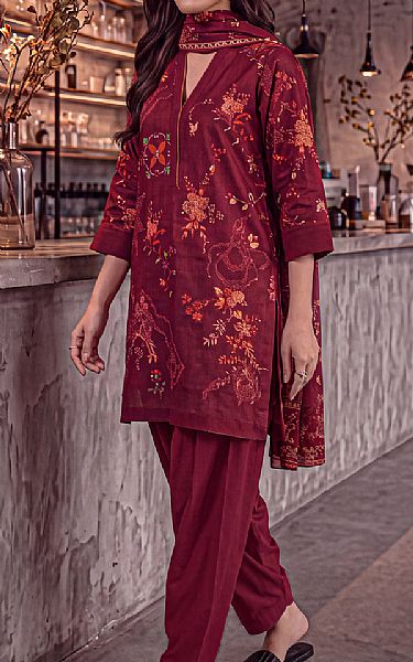 Saya Wine Khaddar Suit | Pakistani Winter Dresses in USA- Image 1