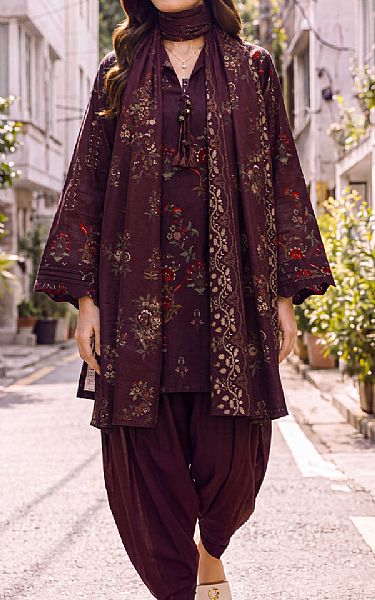 Saya Wine Berry Khaddar Suit | Pakistani Winter Dresses in USA- Image 1