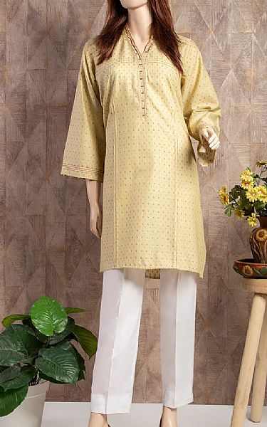 Saya Light Golden Jacquard Kurti | Pakistani Winter Dresses- Image 1