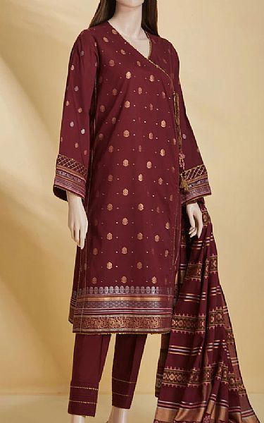 Saya Maroon Jacquard Suit | Pakistani Dresses in USA- Image 1
