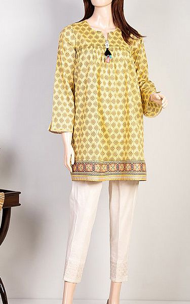 Saya Light Golden Lawn Kurti | Pakistani Dresses in USA- Image 1