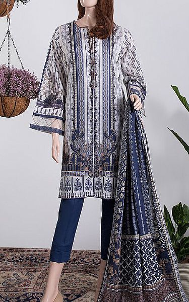 Saya Denim Blue/White Lawn Suit (2 Pcs) | Pakistani Dresses in USA- Image 1