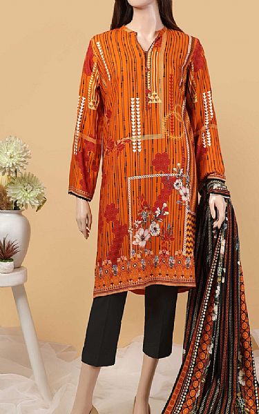 Saya Safety Orange Viscose Suit (2 Pcs) | Pakistani Winter Dresses- Image 1