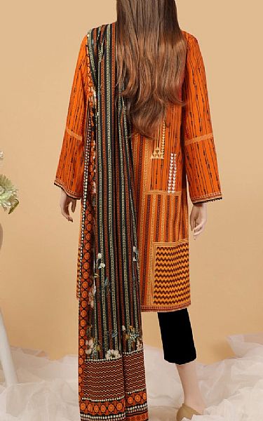 Saya Safety Orange Viscose Suit (2 Pcs) | Pakistani Winter Dresses- Image 2
