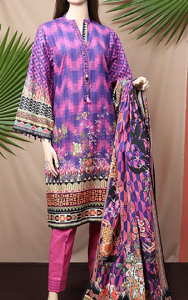 Saya Hot Pink/Cornflower Blue Khaddar Suit (2 Pcs) | Pakistani Winter Dresses- Image 1