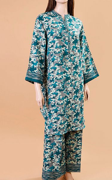 Saya Turquoise/Grey Khaddar Kurti | Pakistani Winter Dresses- Image 1