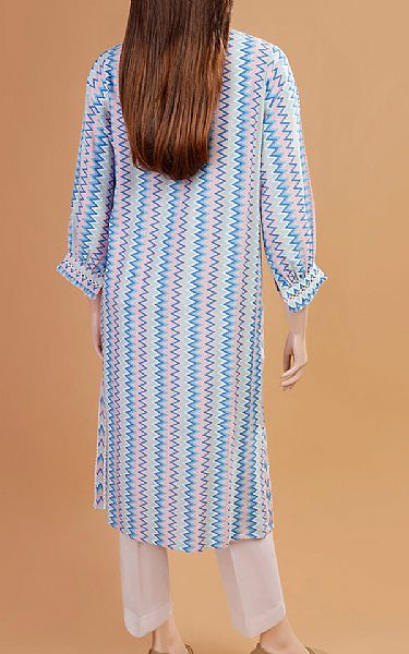 Saya White/Cornflower Blue Khaddar Kurti | Pakistani Winter Dresses- Image 2