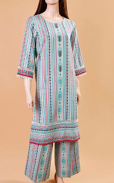Saya White/Cyan Khaddar Suit (2 Pcs) | Pakistani Winter Dresses- Image 1