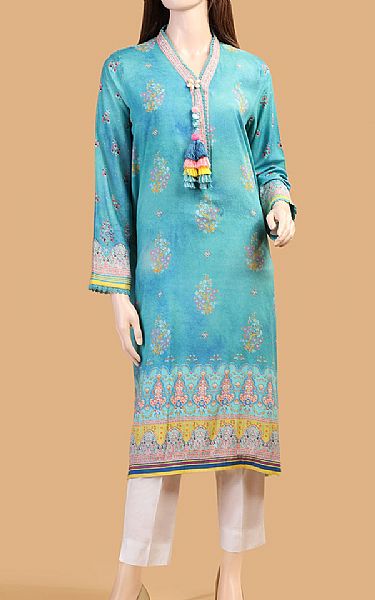 Saya Light Turquoise Marina Kurti | Pakistani Winter Dresses- Image 1