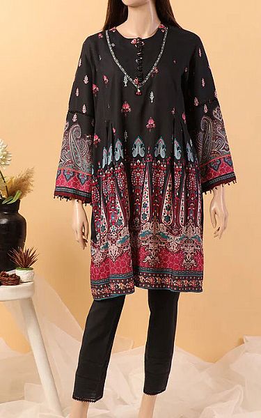 Saya Black Linen Kurti | Pakistani Winter Dresses- Image 1