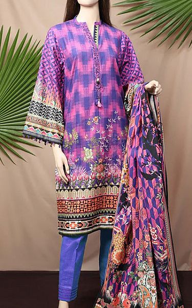 Saya Hot Pink/Cornflower Blue haddar Suit | Pakistani Winter Dresses- Image 1