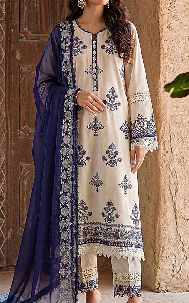 Saya Off White/Navy Cambric Suit | Pakistani Lawn Dress in USA- Image 1