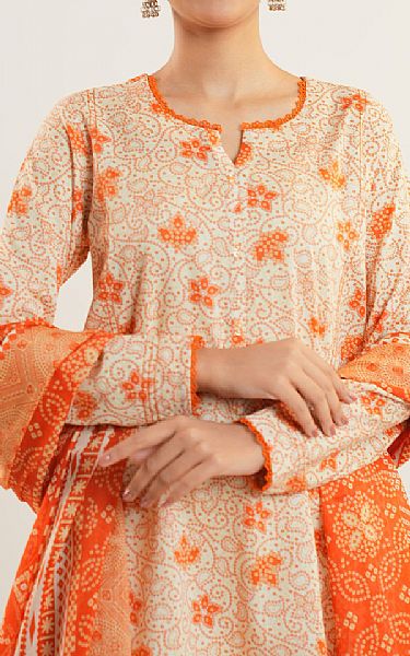 Saya Off White/Orange Lawn Suit | Pakistani Lawn Dress in USA- Image 2