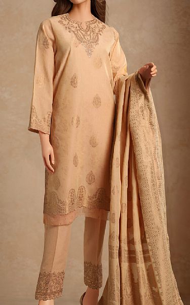 Saya Beige Jacquard Suit | Pakistani Lawn Dress in USA- Image 1