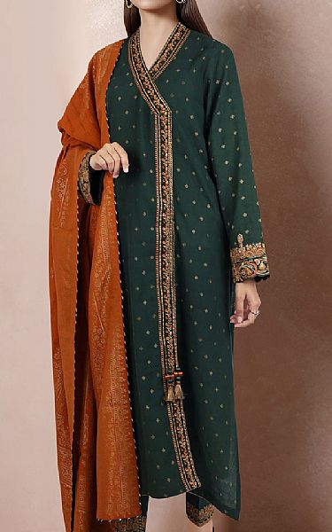 Saya Bottle Green Jacquard Suit | Pakistani Lawn Dress in USA- Image 1