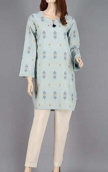Saya Sky Blue Jacquard Kurti | Pakistani Dresses in USA- Image 1