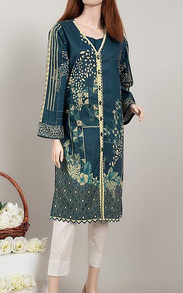 Saya Teal Blue Cambric Kurti | Pakistani Dresses in USA- Image 1