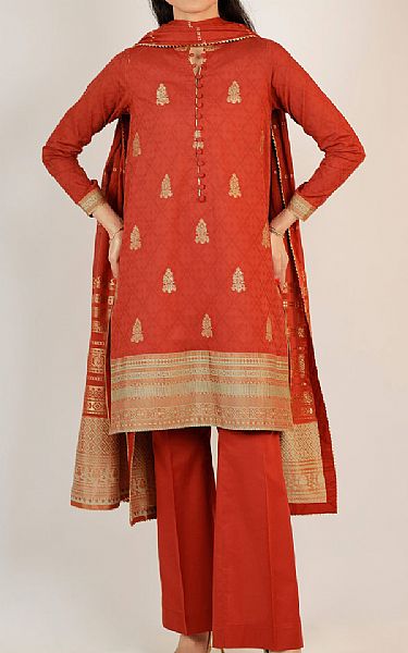 Saya Rust Jacquard Suit (2 pcs) | Pakistani Lawn Dress in USA- Image 1