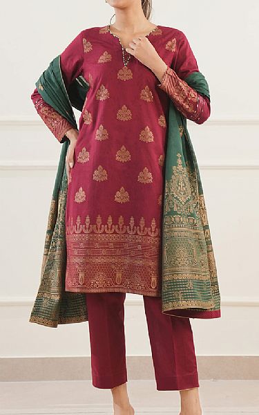 Saya Light Burgundy Jacquard Kurti | Pakistani Lawn Dress in USA- Image 1