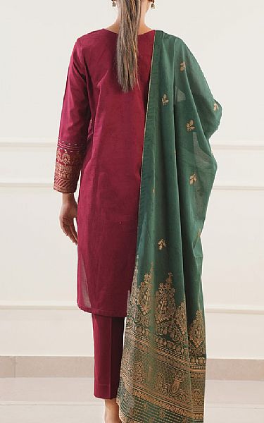 Saya Light Burgundy Jacquard Kurti | Pakistani Lawn Dress in USA- Image 2